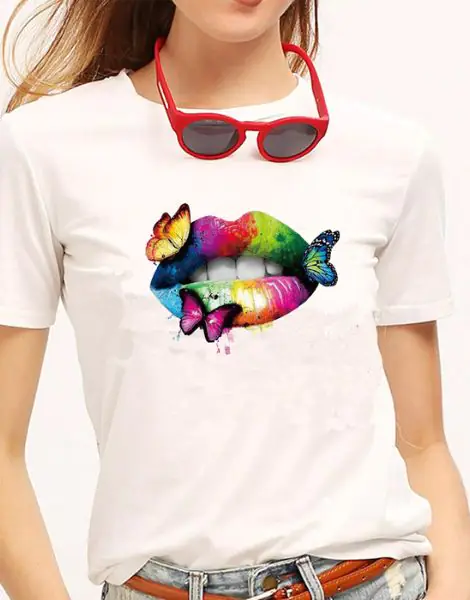 Cotton Crew Neck Butterfly Printed Women T-Shirts Wholesale