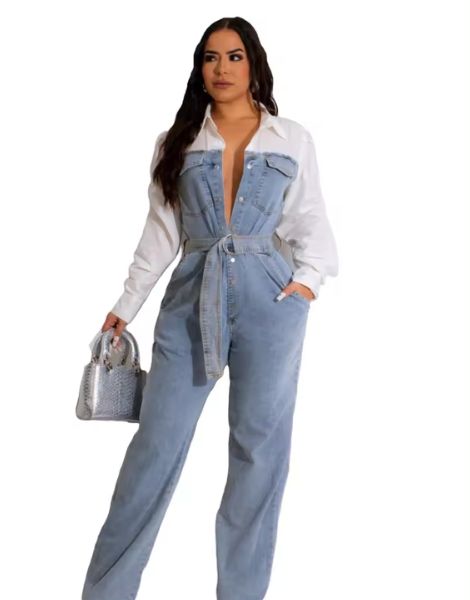 Casual Wide Leg Denim Jumpsuit Women