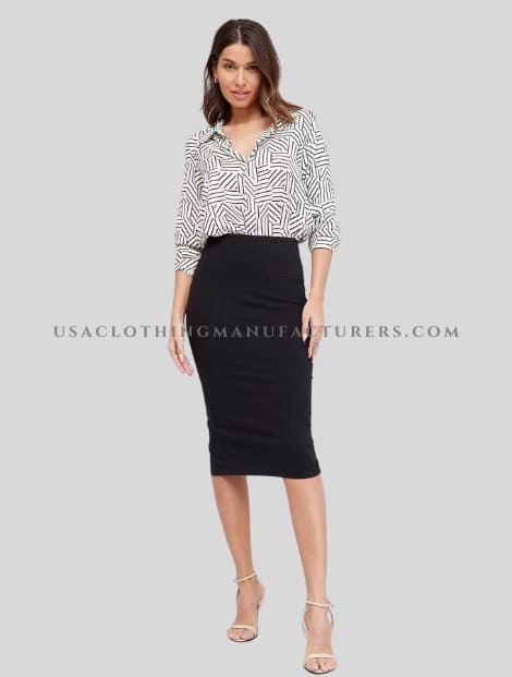 Black Elastic Waist Pencil Skirt