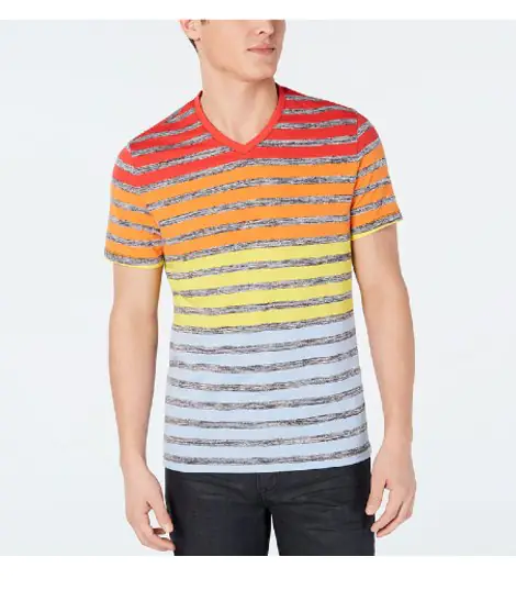Colorblocked Stripe V-Neck T-Shirt Men Wholesale USA