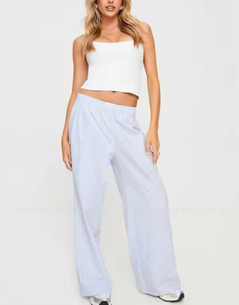 Wholesale 100% Cotton Loose Stripe Long Pant