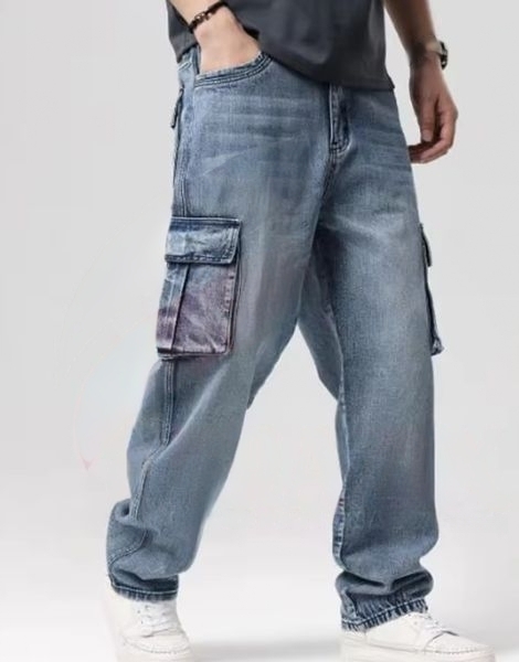 Ripped Hip-Hop Logo Cargo Denim Pants