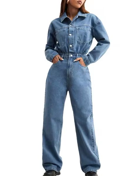 Long Sleeve One Piece Denim Jumpsuit