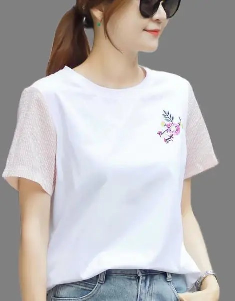 Cotton Short Sleeve Embroidered Ladies T-Shirt Wholesale